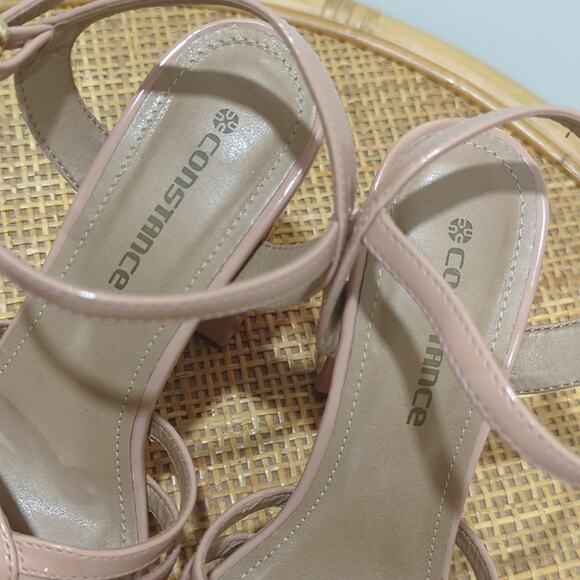 Constance Brazilian Platform Sandals Shiny Heels Lt Pink Beige Women's Size 7 - Picture 6 of 8
